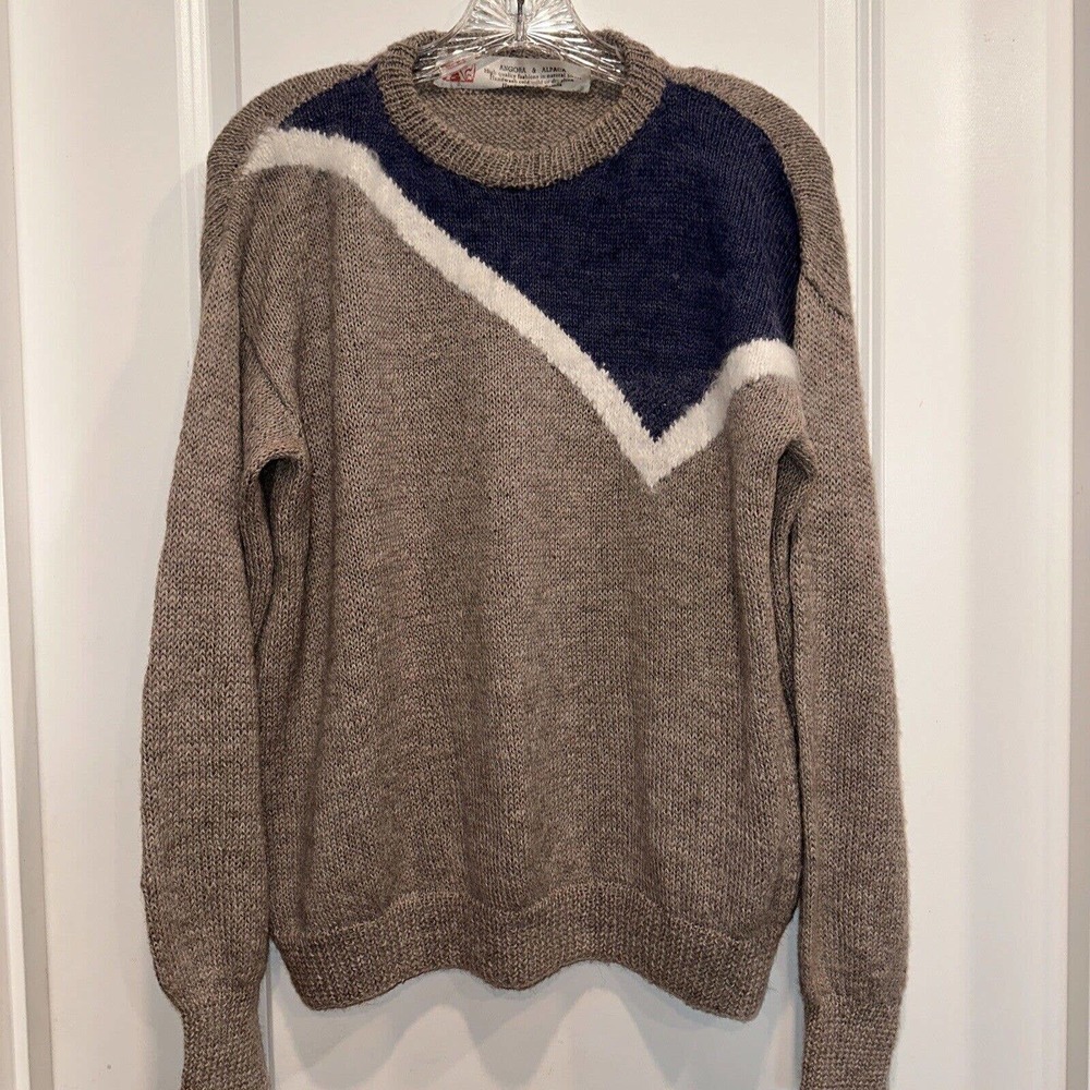 VTG 90s Mens Medium Angora Albaca Pullover Sweater Knit Striped Grandpa Warm